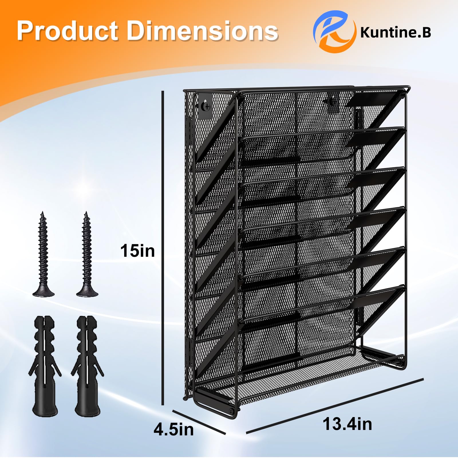 Kuntine.B 7-Tier Hanging File Organizer Vertical Wall File Organizer Wall File Holder, Mesh Magazine Rack Mail Document Organizer for Office School Home (Black, 1 Pack)