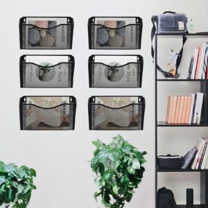 COSYAWN 6 Pack Mesh Wall Mounted File Holder, Metal Hanging Wall Paper Folder Organizers, Single Wall Pockets for Home and Office Black