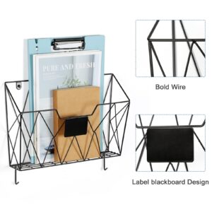 Hanging Wall File Holder Wall Mount Metal Wall File Organizer 3 Pockets Mail Organizer with Hooks for Office Home,Black