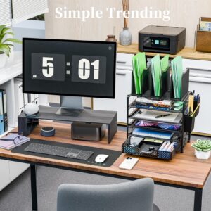 Simple Trending 5 Tier Mesh Desk File Organizer, Paper Letter Tray File Holder with Sliding Drawer Organizer for Office Home, Black