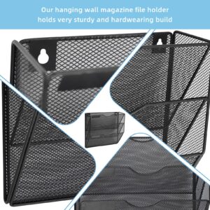 TSDRBWO 3 Tier Hanging Wall File Holder, Metal Mesh File Organizer, Mail Organizer, Wall Mounted Magazine Storage Rack, Magazine Holder Vertical Wall Mounted Mesh Hanging File Folders Paper Organizer