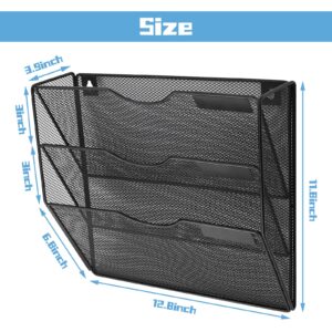 TSDRBWO 3 Tier Hanging Wall File Holder, Metal Mesh File Organizer, Mail Organizer, Wall Mounted Magazine Storage Rack, Magazine Holder Vertical Wall Mounted Mesh Hanging File Folders Paper Organizer