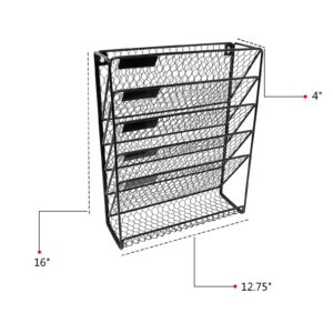 JINGWAYS Wall File Holder Hanging Mail Organizer Metal Chicken Wire Wall Mount Magazine Rack for Home and Office (Black)