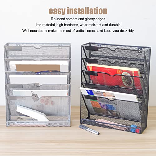 Wall Mail Organizer,5 Pockets Heavy Duty Mesh Wall Hanging File Organizer Wall Mount File Holder for Papers Folders Files Clipboard Magazine Organization