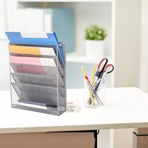 Wall Mail Organizer,5 Pockets Heavy Duty Mesh Wall Hanging File Organizer Wall Mount File Holder for Papers Folders Files Clipboard Magazine Organization