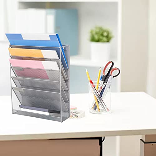 Wall Mail Organizer,5 Pockets Heavy Duty Mesh Wall Hanging File Organizer Wall Mount File Holder for Papers Folders Files Clipboard Magazine Organization