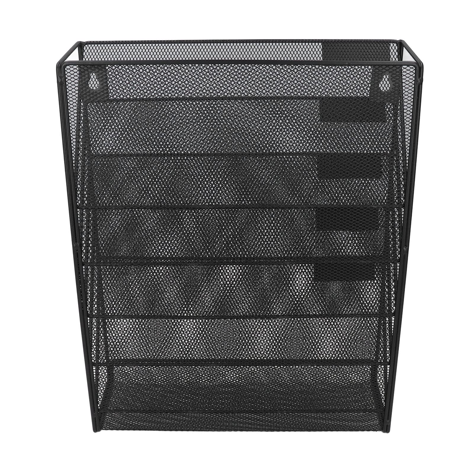 Wall File Organizer 5 Tier Black Heavy Duty Metal Mesh Hanging Mail Magazine Rack 40 x 32 x 11 cm Wall Mount Paper Holder for Newspaper Folders