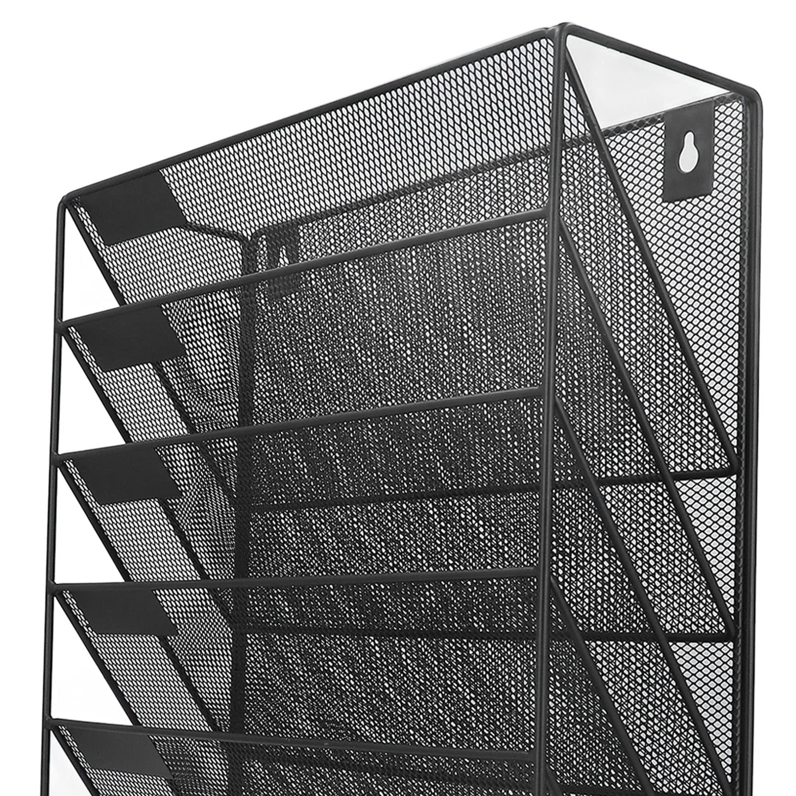 Wall File Organizer 5 Tier Black Heavy Duty Metal Mesh Hanging Mail Magazine Rack 40 x 32 x 11 cm Wall Mount Paper Holder for Newspaper Folders