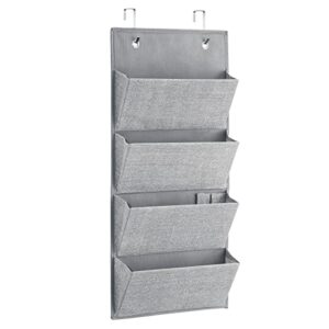 mDesign Soft Fabric Wall Mount/Over Door Hanging Storage Organizer - 4 Large Cascading Pockets - Holds Office Supplies, Planners, File Folders, Notebooks - Textured Print, 2 Pack - Gray