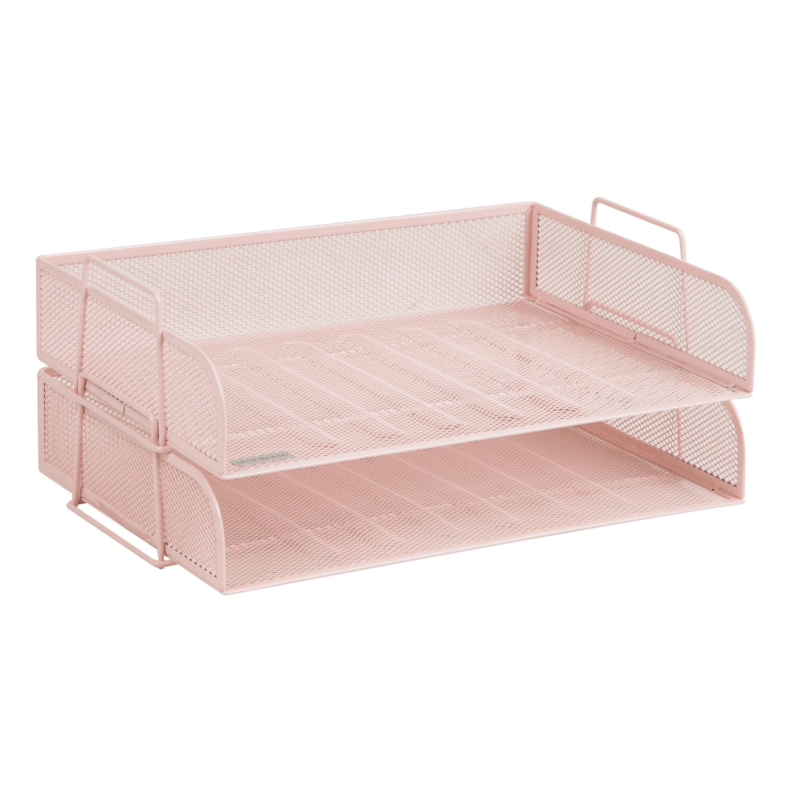 Mind Reader Stackable Paper Tray, 2 Pcs., Desktop Organizer, File Storage, Office, Metal Mesh, 14" L x 9.75" W x 6" H, Pink