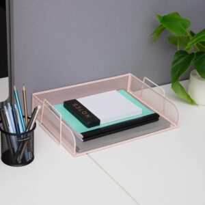 Mind Reader Stackable Paper Tray, 2 Pcs., Desktop Organizer, File Storage, Office, Metal Mesh, 14" L x 9.75" W x 6" H, Pink