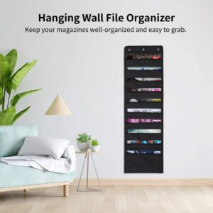 Homaisson 4 Packs Hanging Wall File Organizers with 12pcs Metal Hooks, Heavy-Duty 600D Oxford Storage Pocket Charts, Wall Hanging File Folders with 40 Pockets, Overdoor Magazine Hangers