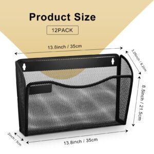 Tatuo 12 Pack Mesh Wall Mounted File Holder Hanging File Organizer Vertical Wall File Organizer Holder Rack for Office and Home, Black (with Label Panel)