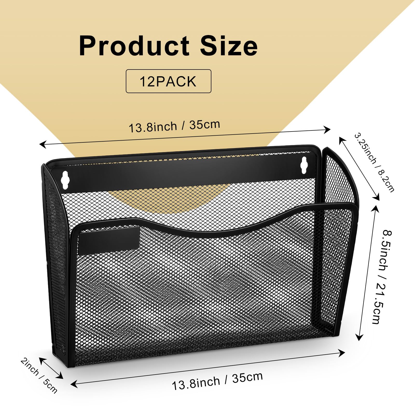 Tatuo 12 Pack Mesh Wall Mounted File Holder Hanging File Organizer Vertical Wall File Organizer Holder Rack for Office and Home, Black (with Label Panel)