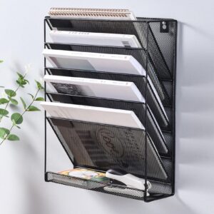 NOLITOY File Rack Manilla Folders 8.5 x 11 Multi- Layer File Container Wall Mounted Paper Organizer Metal Bookshelf Office Tray Office Folders Hanging File Holder File Organizer for Wall