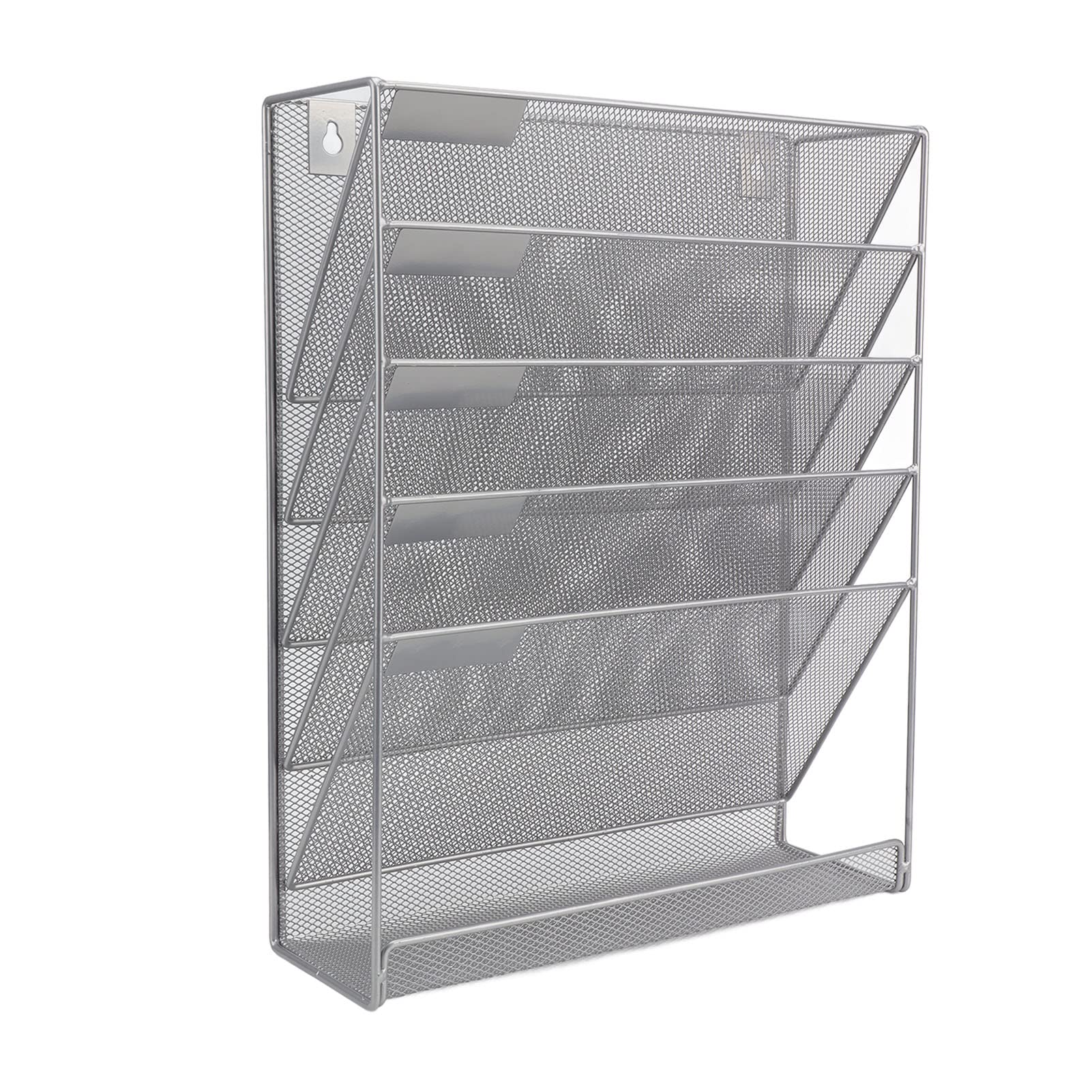 Wall File Organizer 5 Tier Silver Heavy Duty Metal Mesh Hanging Mail Magazine Rack 40 x 32 x 11 cm Vertical Paper Holder for Newspaper Folders