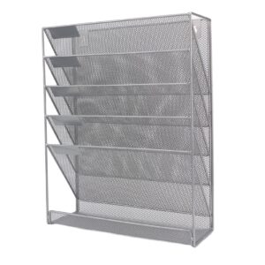 Wall File Organizer 5 Tier Silver Heavy Duty Metal Mesh Hanging Mail Magazine Rack 40 x 32 x 11 cm Vertical Paper Holder for Newspaper Folders