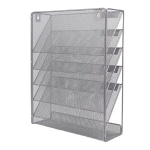 Wall File Organizer 5 Tier Silver Heavy Duty Metal Mesh Hanging Mail Magazine Rack 40 x 32 x 11 cm Vertical Paper Holder for Newspaper Folders