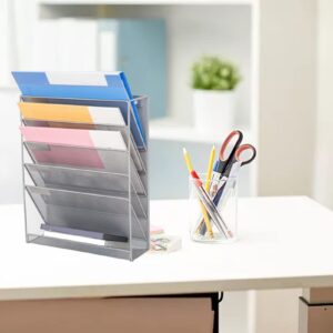 Wall File Organizer 5 Tier Silver Heavy Duty Metal Mesh Hanging Mail Magazine Rack 40 x 32 x 11 cm Vertical Paper Holder for Newspaper Folders