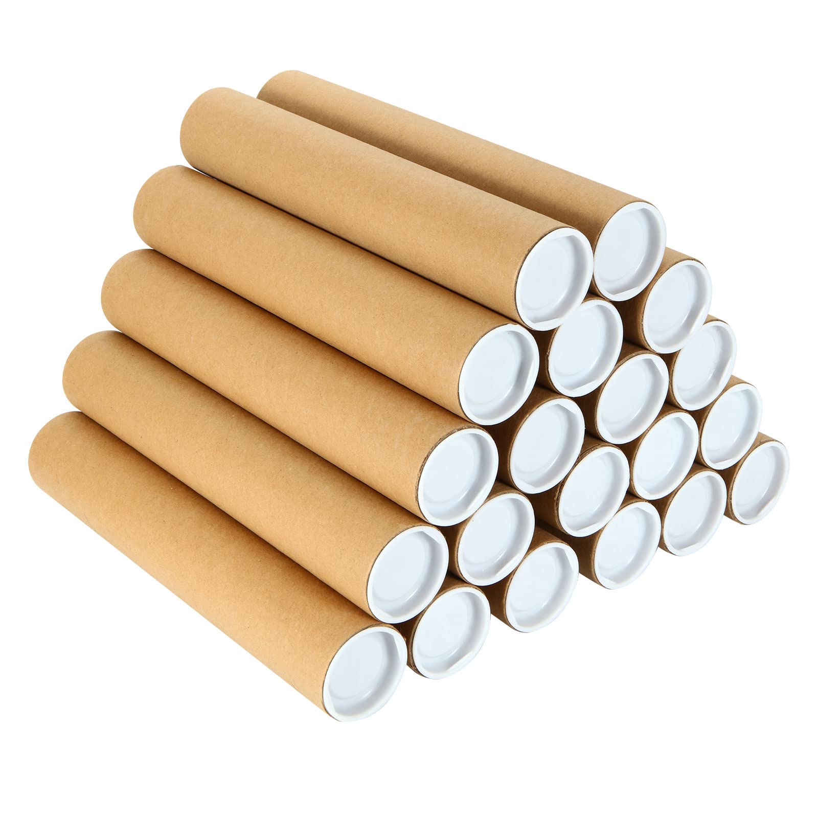 ZOFORTY 20 Pack 2 x 12 Inch (11.8) Mailing Tubes with Caps, Cardboard Poster Tubes for Shipping Posters, Art Prints (Kraft)