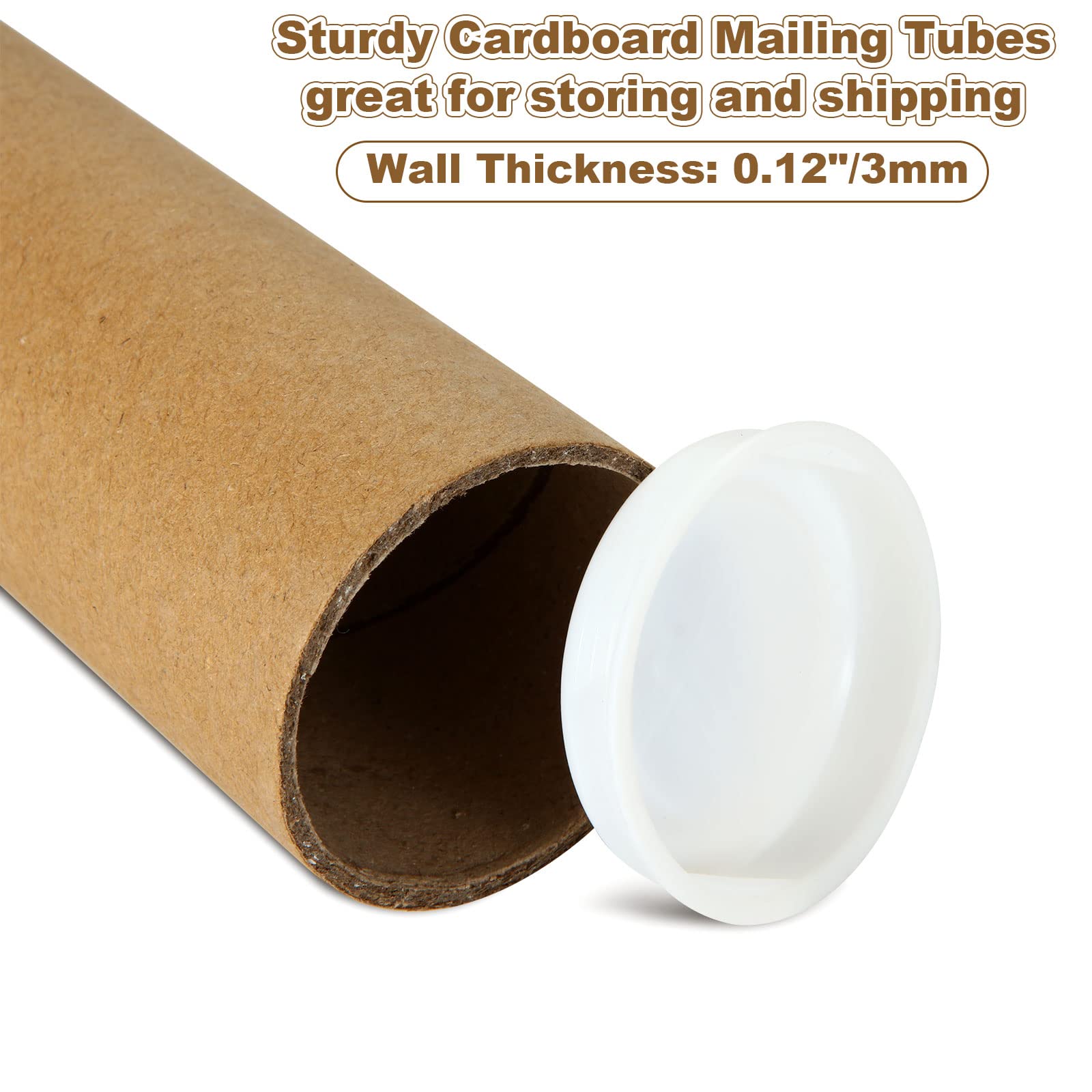 ZOFORTY 20 Pack 2 x 12 Inch (11.8) Mailing Tubes with Caps, Cardboard Poster Tubes for Shipping Posters, Art Prints (Kraft)