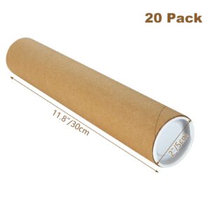 ZOFORTY 20 Pack 2 x 12 Inch (11.8) Mailing Tubes with Caps, Cardboard Poster Tubes for Shipping Posters, Art Prints (Kraft)