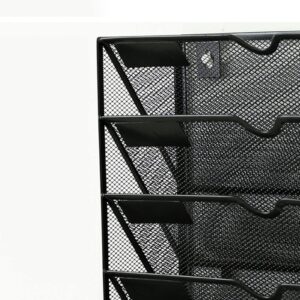 Wall File Organizer 5 Tier Heavy Duty Metal Mesh Hanging Mail Magazine Rack 41 x 32 x 10 cm Vertical Paper Holder for Newspaper Folders(Black)