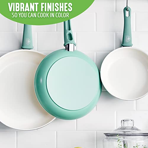 GreenLife Soft Grip Healthy Ceramic Nonstick, 8" 10" and 12" Frying Pan Skillet Set, PFAS-Free, Dishwasher Safe, Turquoise