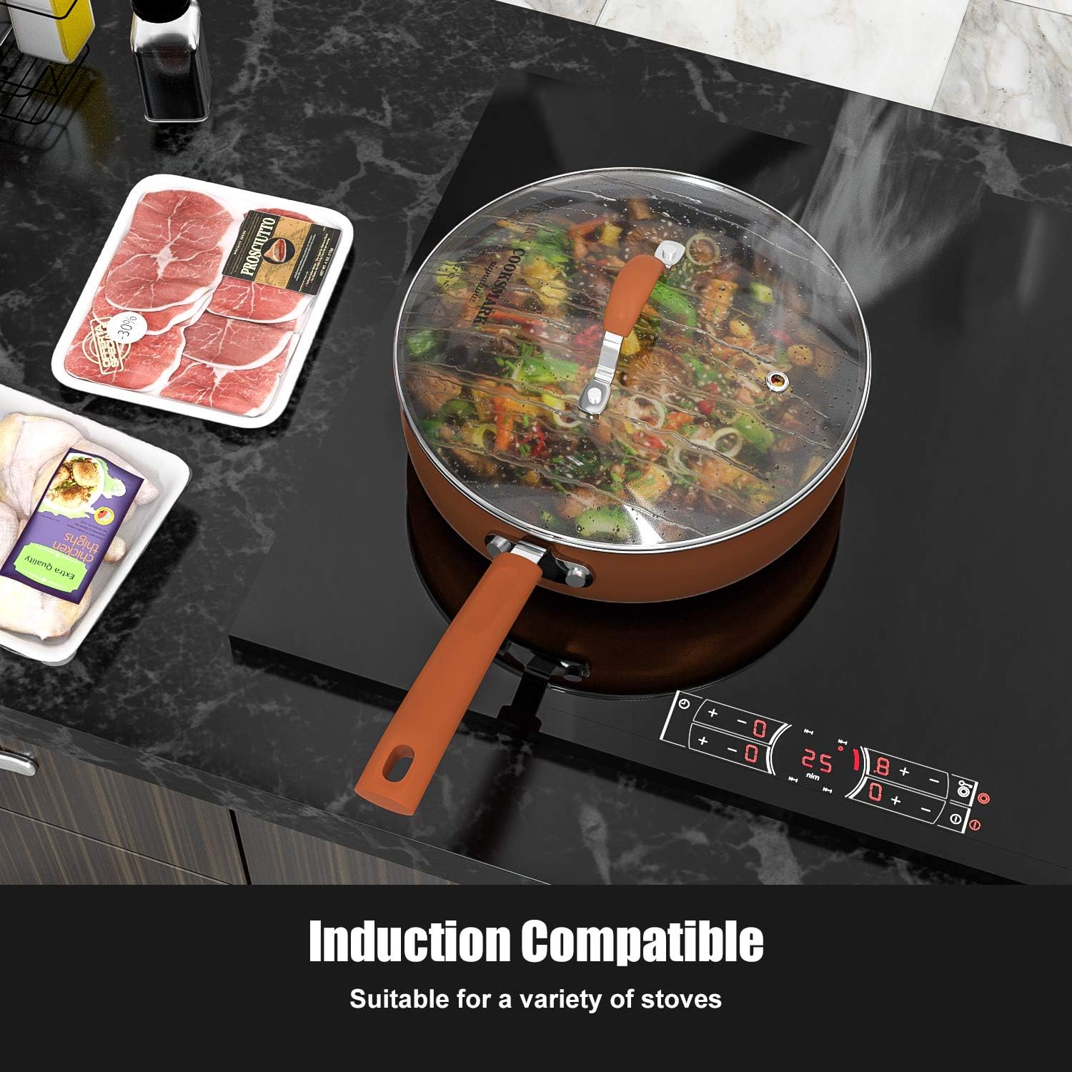 cooper pan Signature 10-Piece Ceramic Nonstick Aluminum Cookware Set, Induction Compatible Pots and Pans Set, Dishwasher Safe Oven Safe PTFE PFOA Free-Copper