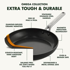 GreenPan Omega Hard Anodized Advanced Healthy Ceramic Nonstick, 11 Piece Cookware Pots and Pans Set with Glass Lids, Anti-Warping Induction Base, Dishwasher Safe, Oven & Broiler Safe, Black