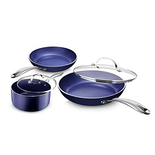 Nonstick Pots and Pans Set 5 Piece Nonstick Cookware Set Stay Cool Handles, Dishwasher Safe Dorm Room Essentials Cookware Set, Includes Fry Pans, Saucepan/Pot and Lids College Essentials Kitchen Set