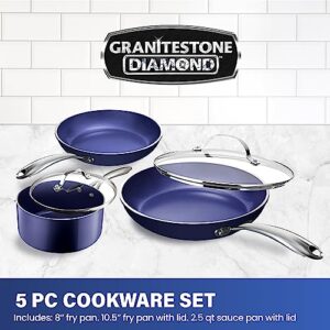 Nonstick Pots and Pans Set 5 Piece Nonstick Cookware Set Stay Cool Handles, Dishwasher Safe Dorm Room Essentials Cookware Set, Includes Fry Pans, Saucepan/Pot and Lids College Essentials Kitchen Set