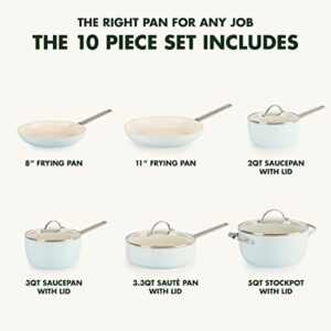 GreenPan Padova Hard Anodized Healthy Ceramic Nonstick, 10 Piece Cookware Pots and Pans Set, PFAS-Free, Dishwasher Safe, Light Blue