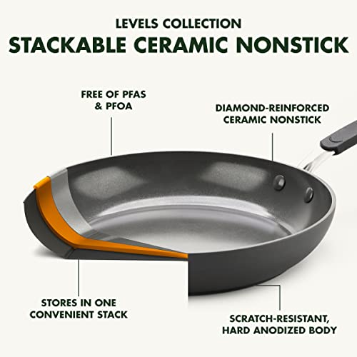 GreenPan Levels Stackable Hard Anodized Healthy Ceramic Nonstick, 6 Piece Cookware Pots and Pans Set, PFAS-Free, Dishwasher Safe, Black