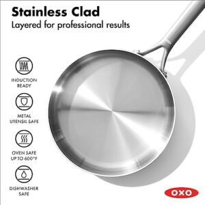 OXO Mira Tri-ply Stainless Steel, 10 Piece Cookware Pots and Pans Set including Ceramic Nonstick Frying Pan, Induction, Multi Clad, Dishwasher and Metal Utensil Safe