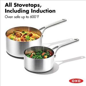 OXO Mira Tri-ply Stainless Steel, 10 Piece Cookware Pots and Pans Set including Ceramic Nonstick Frying Pan, Induction, Multi Clad, Dishwasher and Metal Utensil Safe