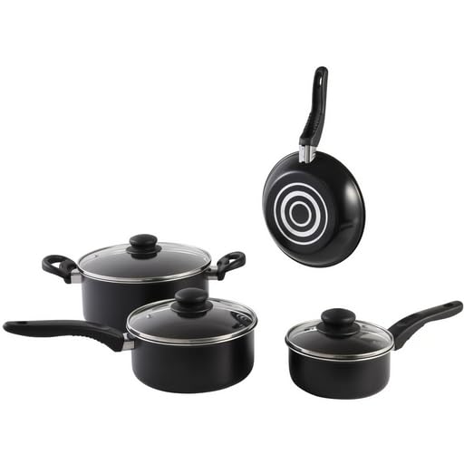 Deahun Mainstays 7 Piece Non-Stick Cookware Set Aluminium Mint, Dishwasher Safe (Black)