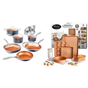 gotham steel pots and pans set 12 piece cookware set & non stick ceramic bakeware set, 5 piece no warp & dishwasher safe baking set, baking pans set