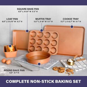 Gotham Steel Pots and Pans Set 12 Piece Cookware Set & Non Stick Ceramic Bakeware Set, 5 Piece No Warp & Dishwasher Safe Baking Set, Baking Pans Set