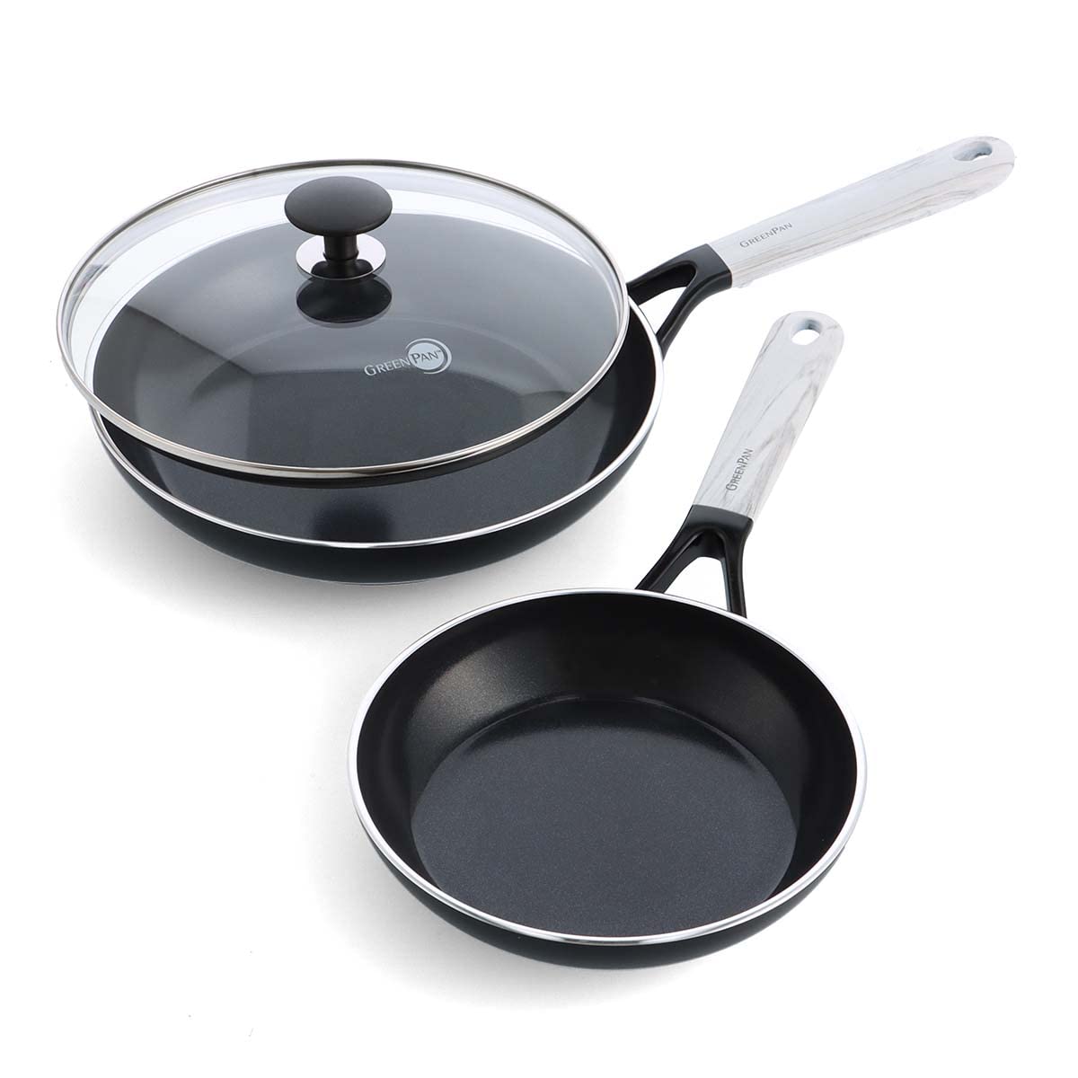 GreenPan SmartShape Healthy Ceramic Nonstick 3-Piece Frypan Set, PFAS-Free, Dishwasher Safe, White Marble