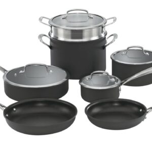 Cuisinart Dishwasher Safe Hard-Anodized 11-Piece Cookware Set, Black & Dishwasher Safe Hard-Anodized 12-Inch Open Skillet with Helper Handle