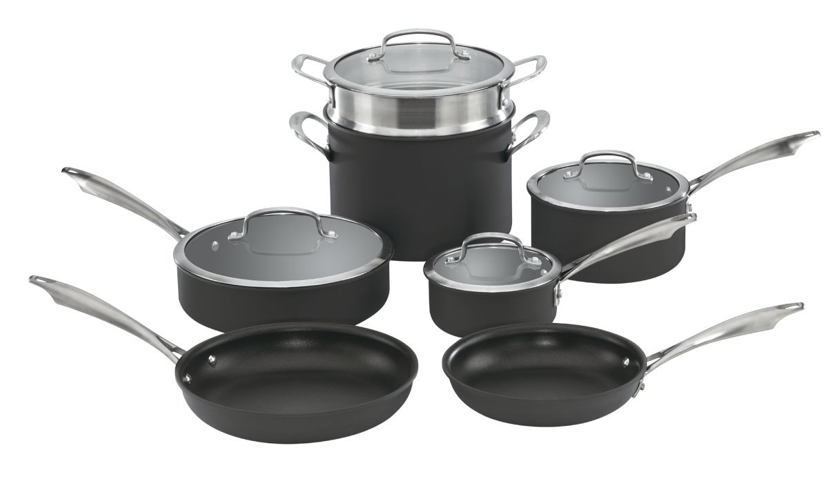 Cuisinart Dishwasher Safe Hard-Anodized 11-Piece Cookware Set, Black & Dishwasher Safe Hard-Anodized 12-Inch Open Skillet with Helper Handle