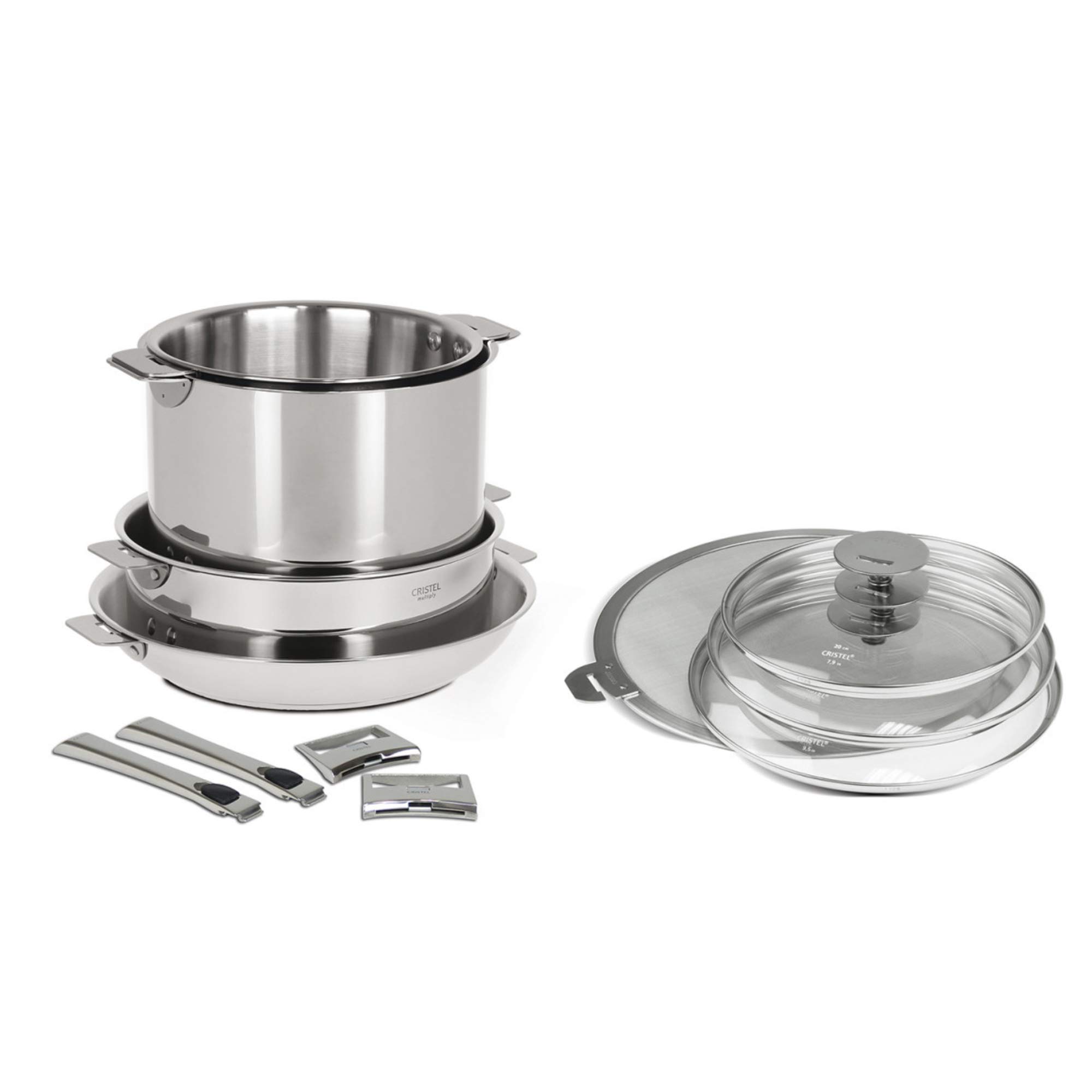 CRISTEL, 18-10 Stainless Steel 12-Piece Set, 5-Ply construction, with the exception of the stockpot (3-ply), Dishwasher oven safe, all hobs + induction, Casteline collection, MADE IN France.