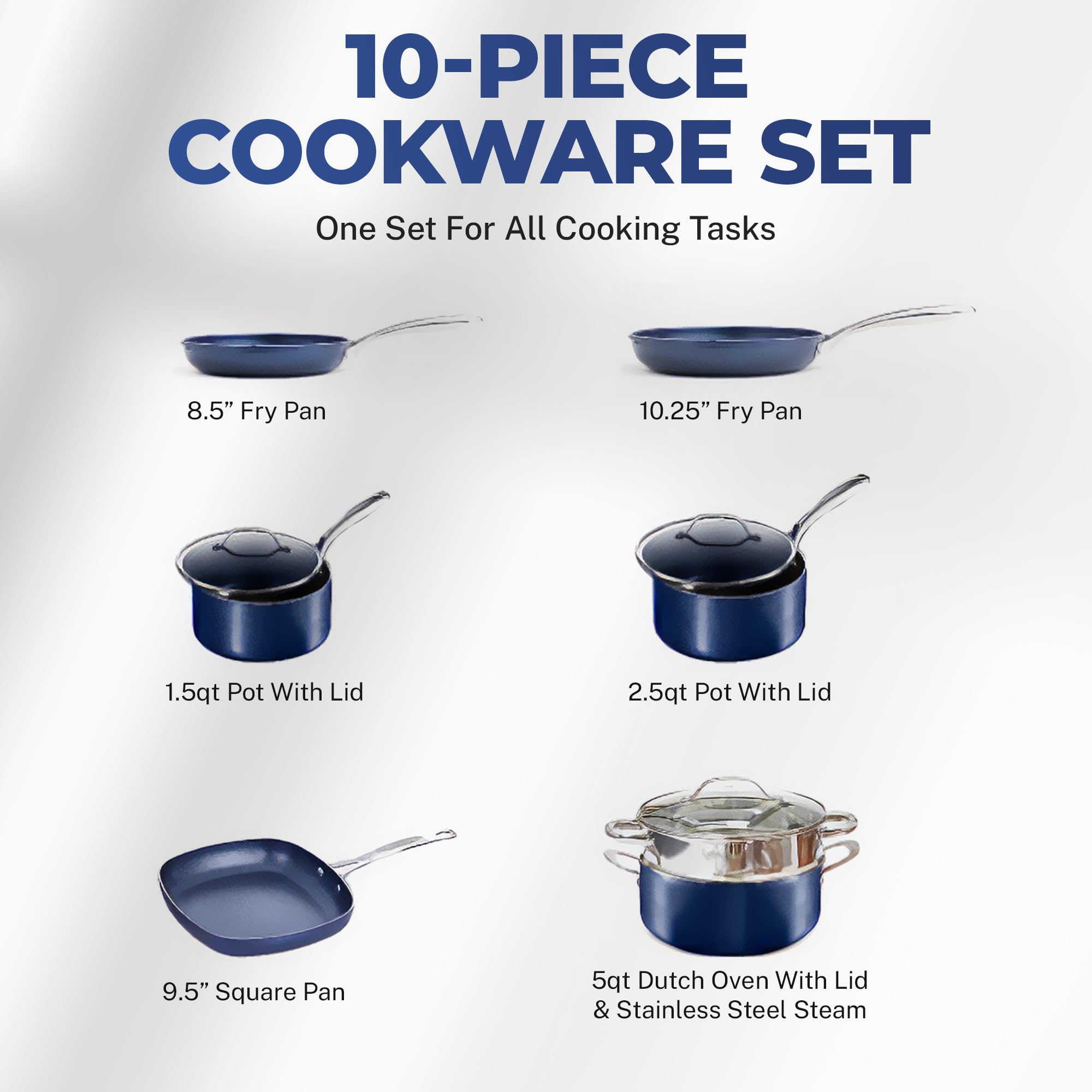 Granitestone 10 Pc Pots and Pans Set Non Stick Cookware Set, Kitchen Cookware Sets, Pot and Pan Set, Pot Set, Diamond Coated Nonstick Cookware Set with Lids, Non Toxic, Dishwasher Safe, Blue…