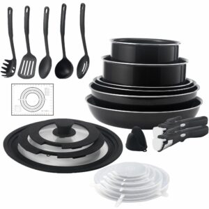 lzteck 24 pieces non-stick cookware set,removable handles stackable pans and pots set with silicone pastry mat, for rvs and camping,oven,induction,gas,electric,stovetops,dishwasher safe