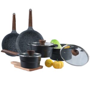 MAISON ARTS Cookware Sets Nonstick, 12 Piece Induction Pots and Pans Set, Dishwasher Safe, Granite