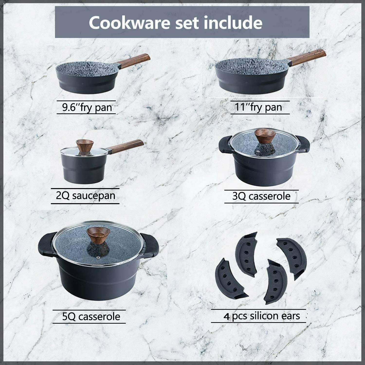 MAISON ARTS Cookware Sets Nonstick, 12 Piece Induction Pots and Pans Set, Dishwasher Safe, Granite