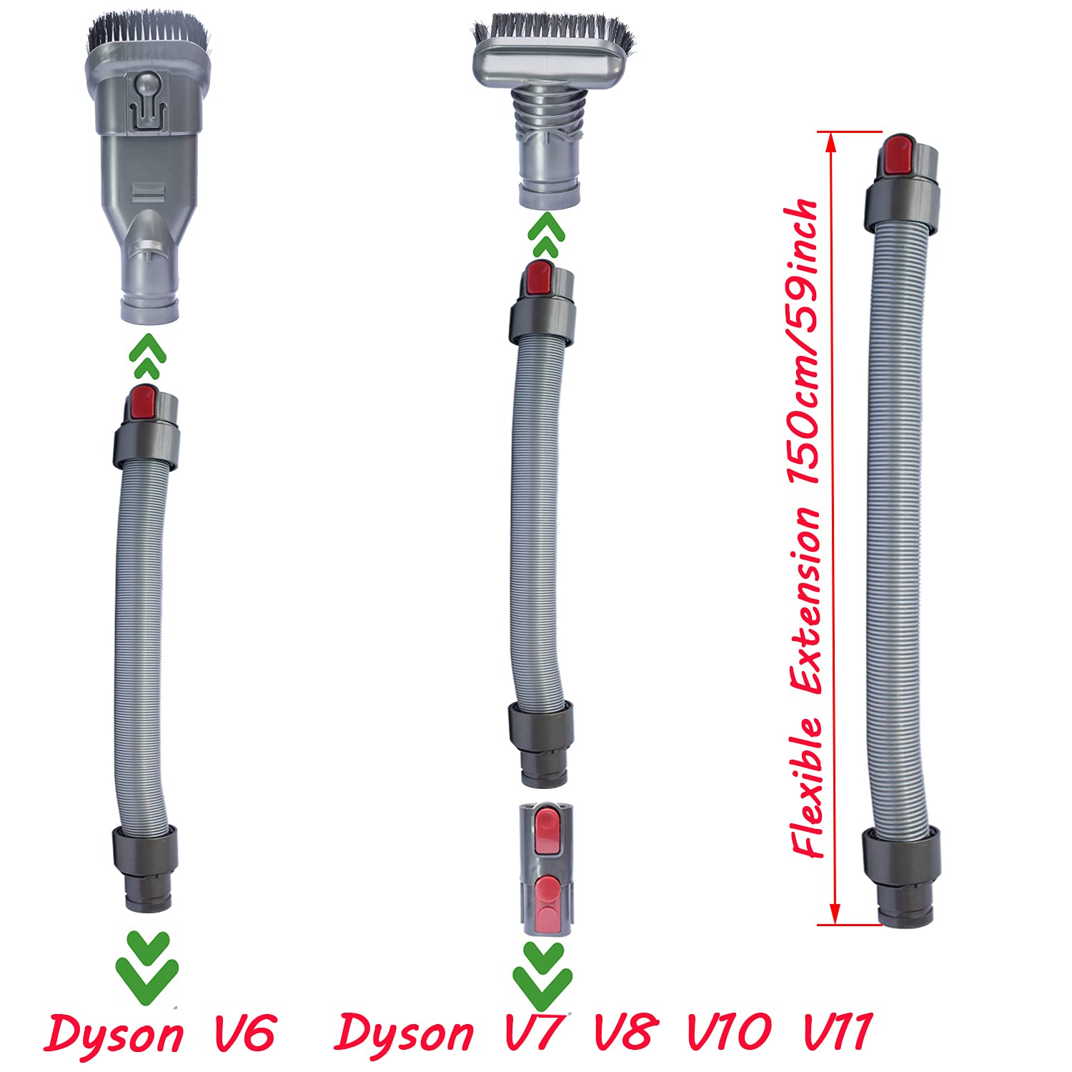 Flexible Extension Hose & Vacuum Attachments - Replacement Parts for Dyson V11 V10 V8 V7 V6 DC74 DC62 DC59 DC44 - Vacuum Cleaner Accessories Dusty Brush