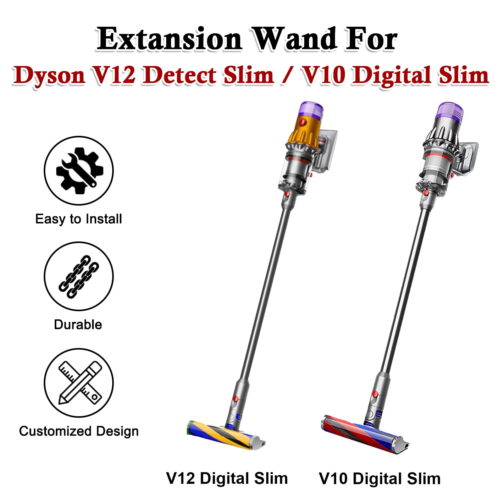 Replacement Wand Compatible with Dyson V10 Digital Slim/V12 Detect Slim Cordless Stick Vacuum Cleaner, Quick Release Vacuum,Gray