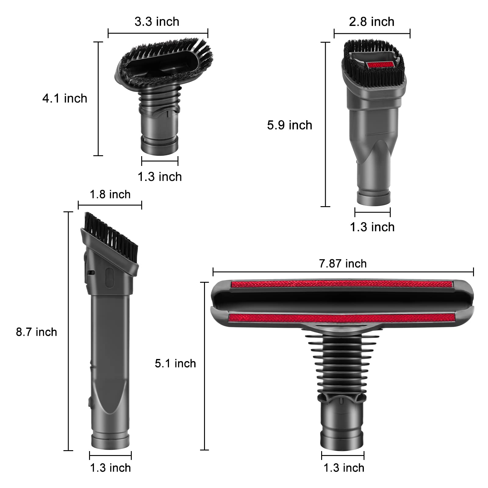 Replacement Attachments Tools Kit for Dyson V6 DC24 DC33 DC35 DC39 DC44 DC58 DC59 DC62 DC74, Dyson Cordless Vacuum Accessories (4 Pcs Set Brush Kit)